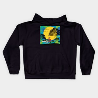 Exotic bird in surrealistic landscape, dreams are possible Kids Hoodie